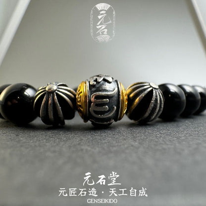 8MM 天然ブラックトルマリンと 925 スターリングシルバーのブレスレット - トレンディな和風