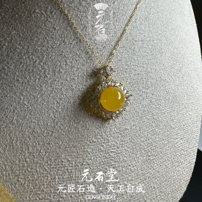 925 スターリングシルバー 高級メッキ プレミアム 絶妙なイエローアンバーペンダント
