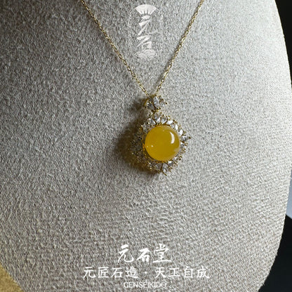 925 スターリングシルバー 高級メッキ プレミアム 絶妙なイエローアンバーペンダント