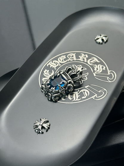 Vintage Crown Sapphire 316 Stainless Steel Pendant Necklace | Unisex Punk Fashion, 65cm Chain（GS-20250912-5）