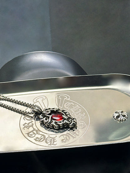 Vintage Black & Red 316 Stainless Steel Pendant Necklace | Unisex Punk Fashion, 65cm Chain（GS-20250912-4）