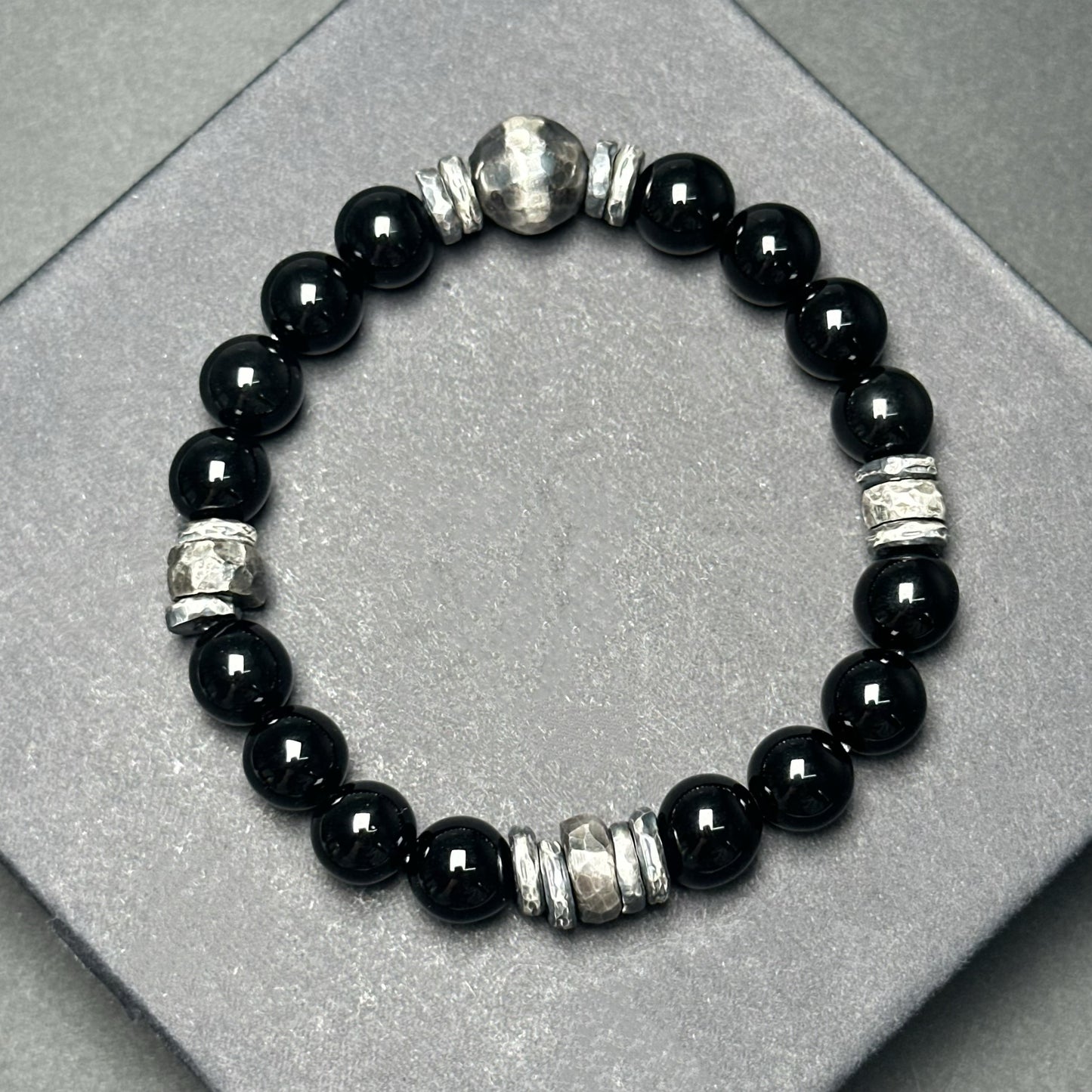 Natural Black Onyx Bracelet with 925 Sterling Silver（YS-20251203-18）