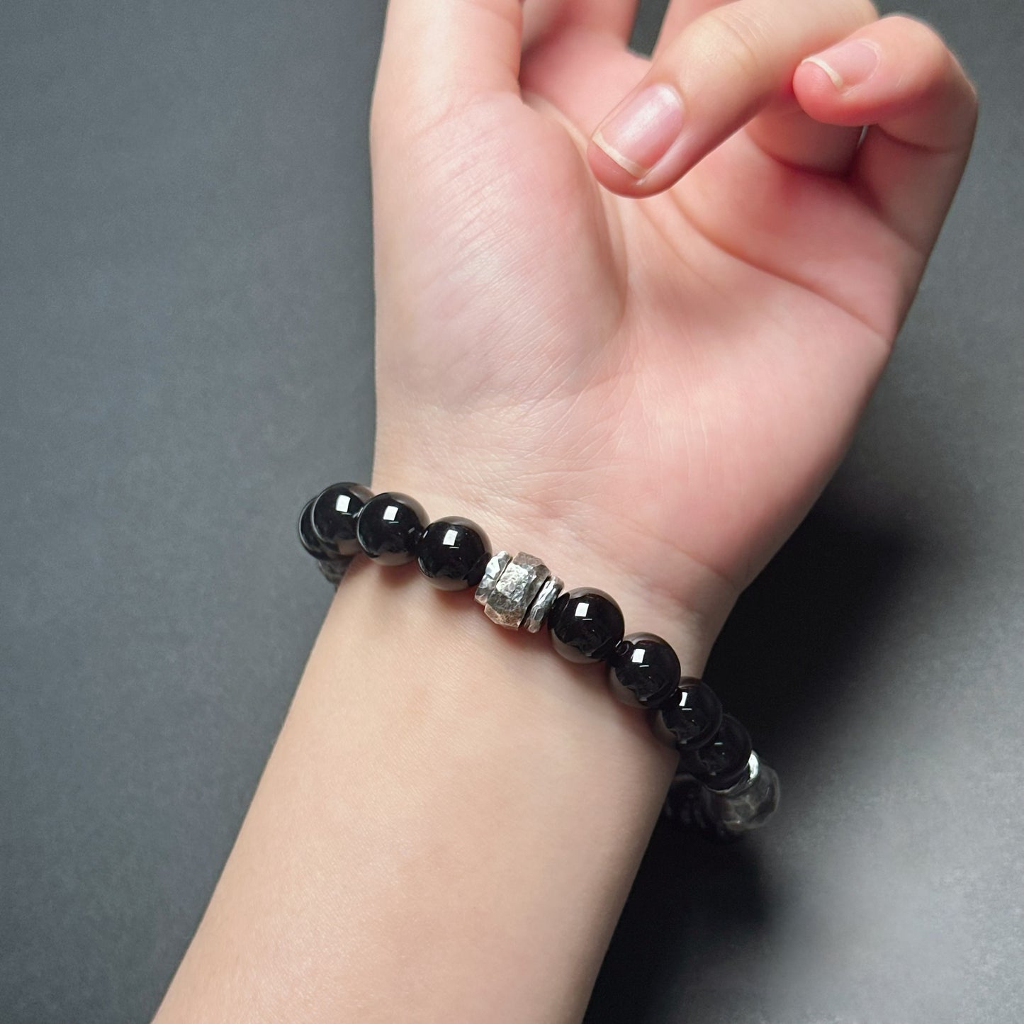 Natural Black Onyx Bracelet with 925 Sterling Silver（YS-20251203-18）