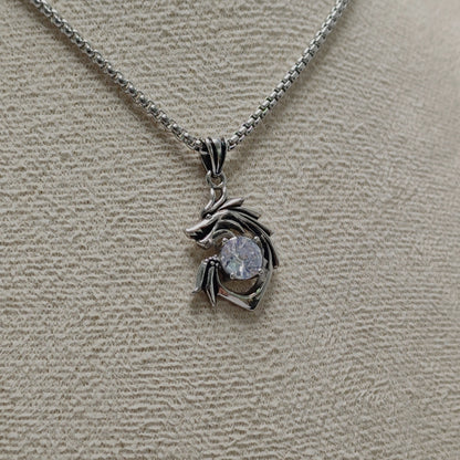Street Style 316 Stainless Steel Dragon Pendant with Crystal Accents | 65cm Chain（GS-20250912-10）