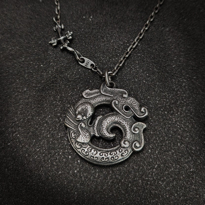 Solid 925 Sterling Silver Dragon Pendant Necklace | Vintage Original Design, Unisex Couple Style（YS-20250926-1）