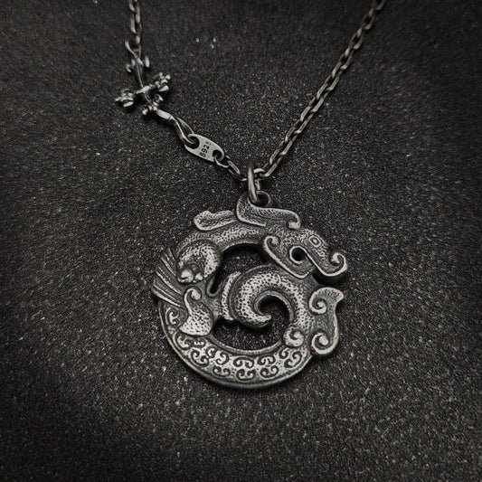 Solid 925 Sterling Silver Dragon Pendant Necklace | Vintage Original Design, Unisex Couple Style（YS-20250926-1）