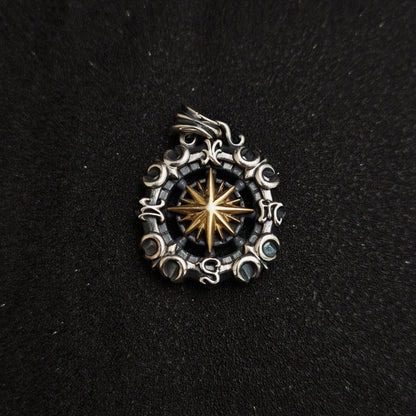 925 Sterling Silver Nautical Star Compass Pendant Necklace | Vintage Anchor Design（YS-20250926-5）