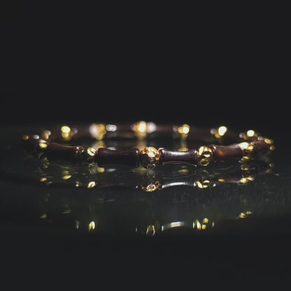 Integrity- Black Mother of Pearl Bone with Gold-Plated Silver Bead Bracelet(IN-250305-A)