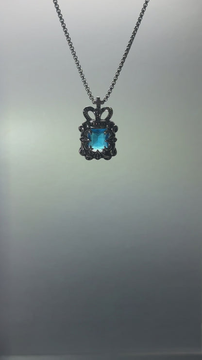 Vintage Crown Sapphire 316 Stainless Steel Pendant Necklace | Unisex Punk Fashion, 65cm Chain（GS-20250912-5）