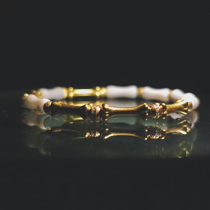 Integrity- Mother of Pearl & Gold-Plated Silver Bone with Gold Bead Bracelet(IN-250303-A)