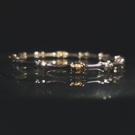 Integrity - Platinum-Plated Silver Bone with Gold-Plated Bead Bracelet (IN-250308-A)